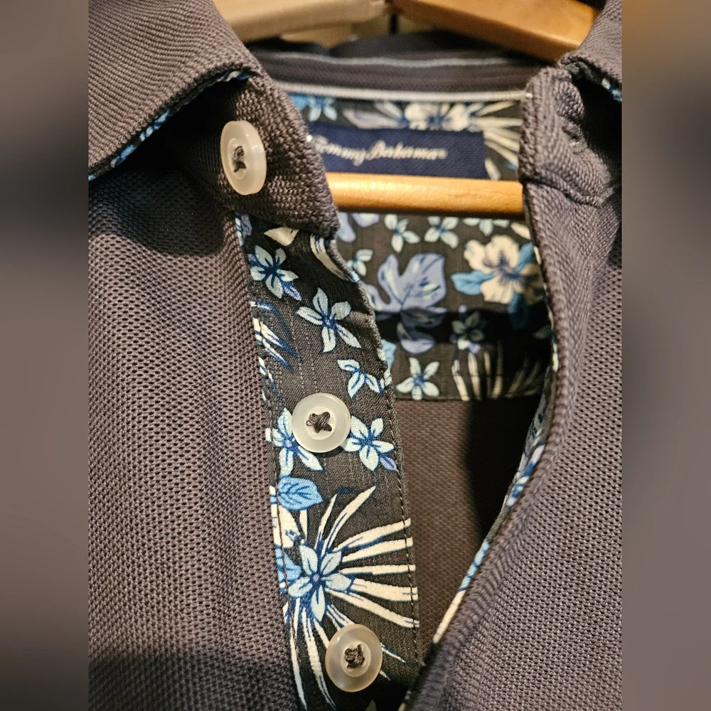 TOMMY BAHAMA Garden Print Collar Polo Short Sleeve Shirt LARGE - Picture 3 of 11